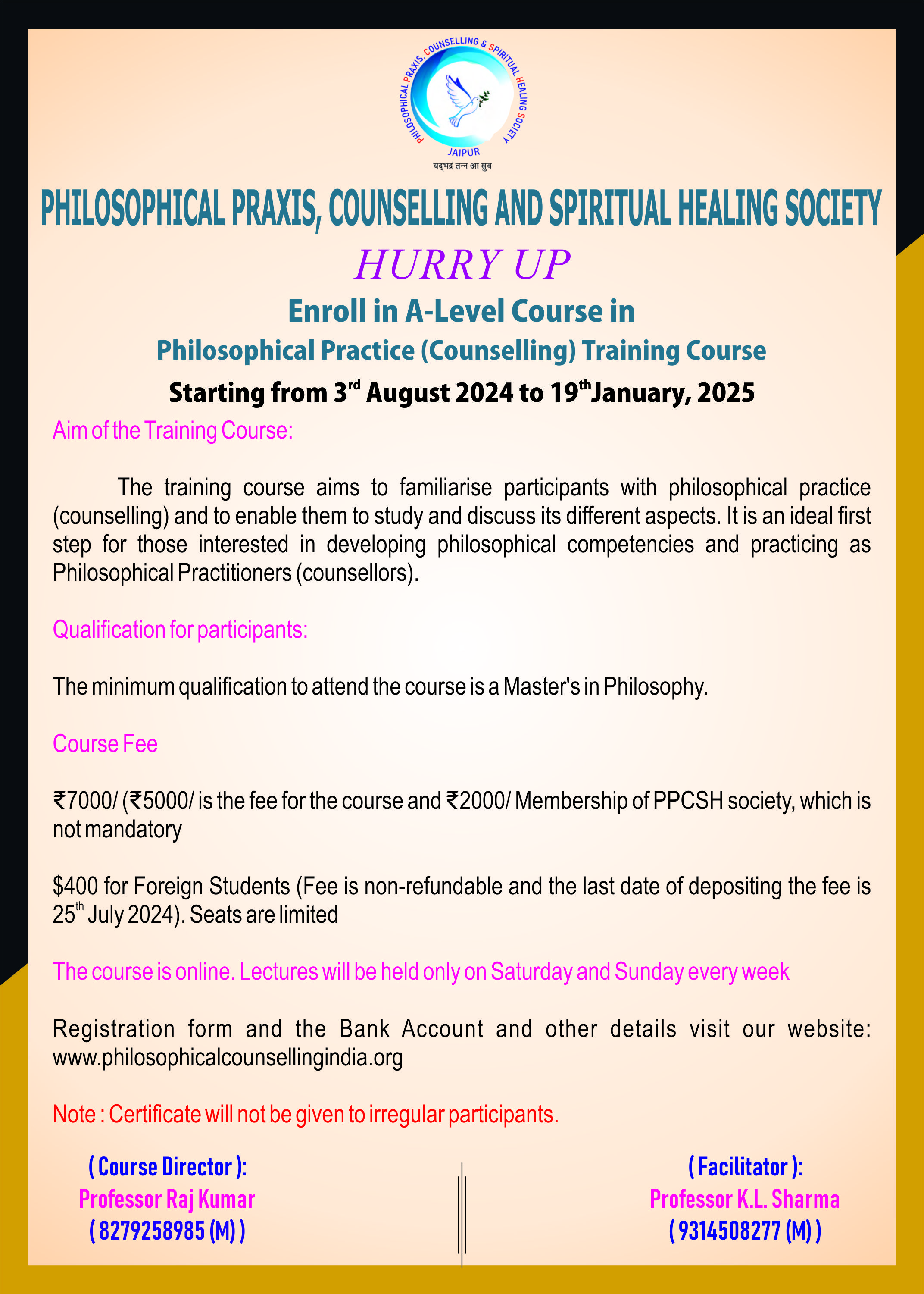 Philosophical Practice (Counselling) Training Course